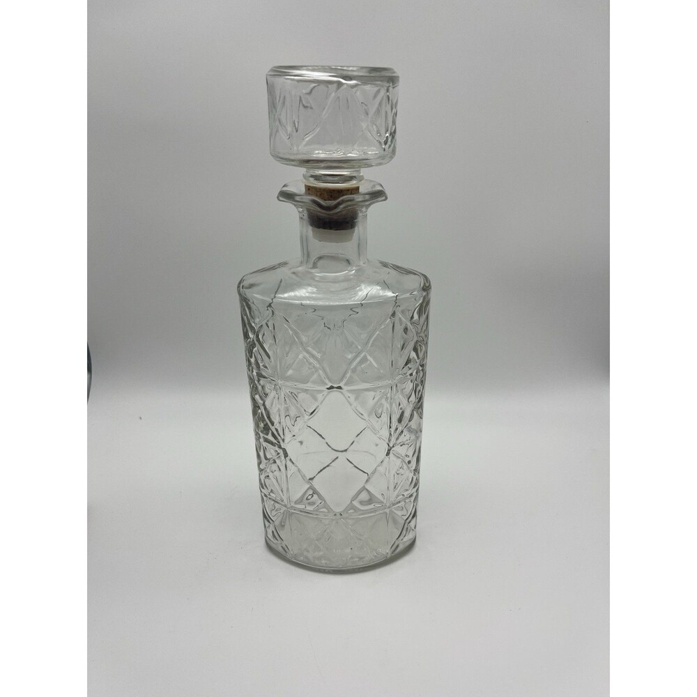 Vintage Diamond Quilted Pattern Glass Decanter with stopper
